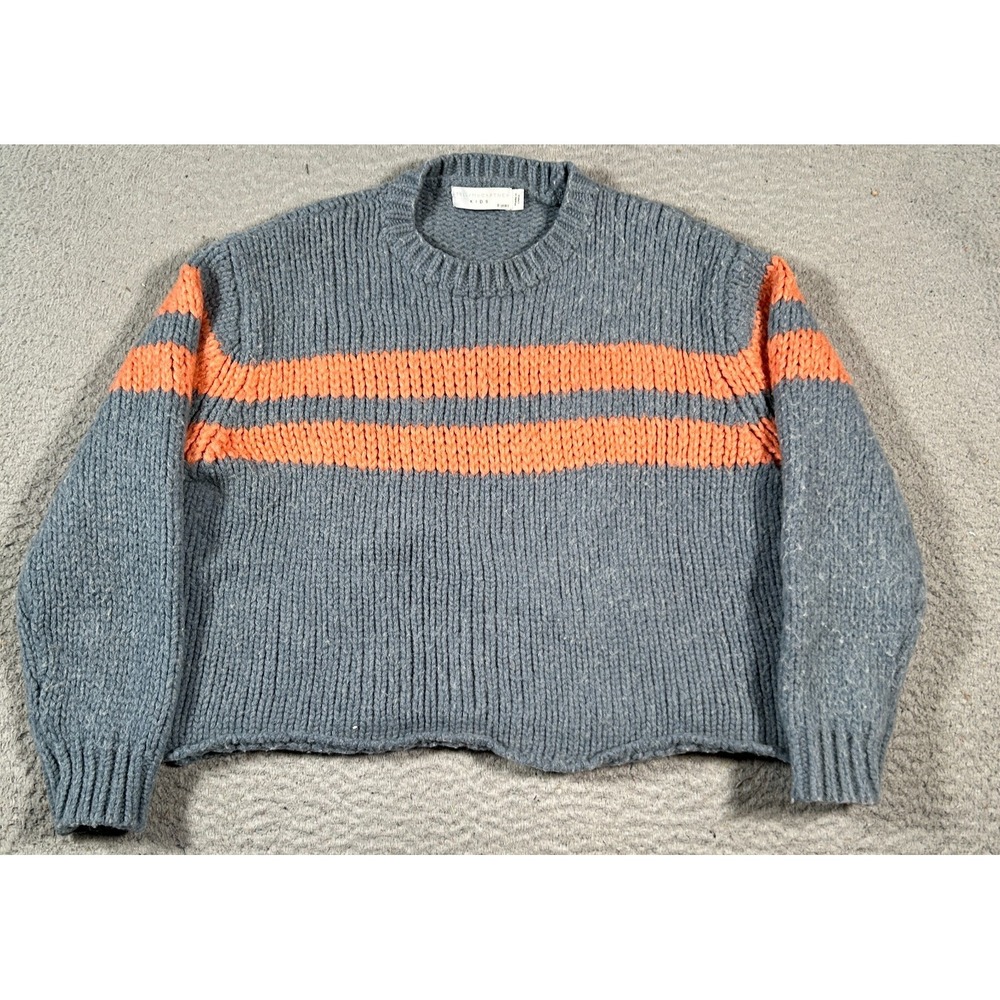 Stella McCartney Sweater Kids‎ 8 Y Gray Orange Striped Wool Chunky Knit Ribbed